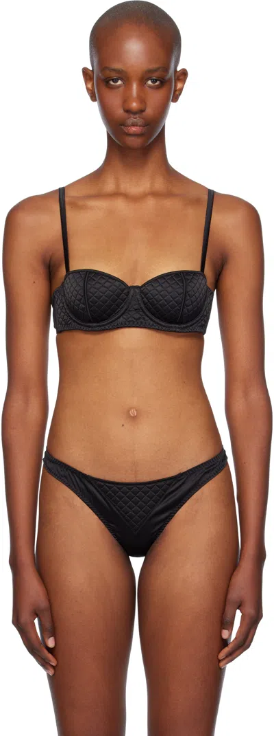 Fleur Du Mal Black Quilted Luxe Balconette Bra In 0100 Black