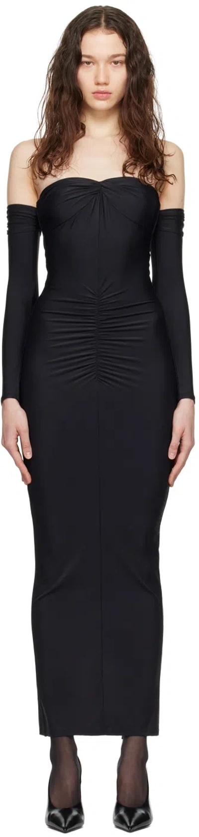 Fleur Du Mal Bandeau Ruched Midi Dress In 0100 Black