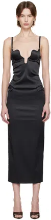 Fleur Du Mal Black Seduce-u Plunge Midi Dress In 0100 Black