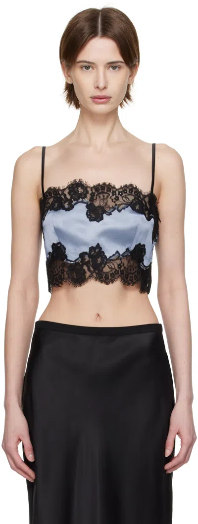 Fleur Du Mal Silk And Lace Bandeau Top In Denim Blue