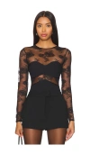 Fleur Du Mal Bouquet Lace And Jersey Bodysuit In 黑色