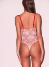 Fleur Du Mal Bouquet Lace Heart Bodysuit In Rouge