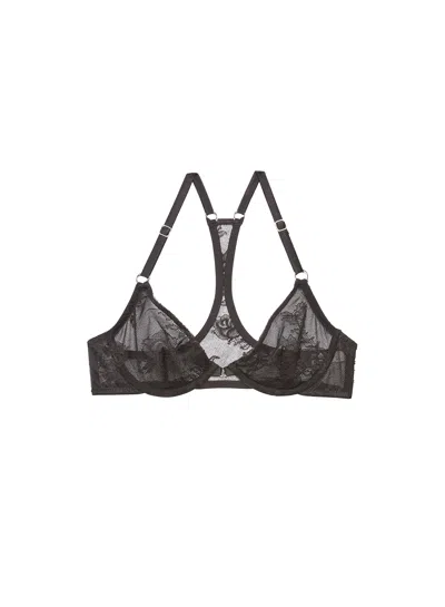 Fleur Du Mal Bouquet Lace Racerback Demi Bra In Black