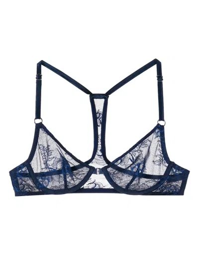 Fleur Du Mal Boquet Lace Racerback Demi Bra In Blue