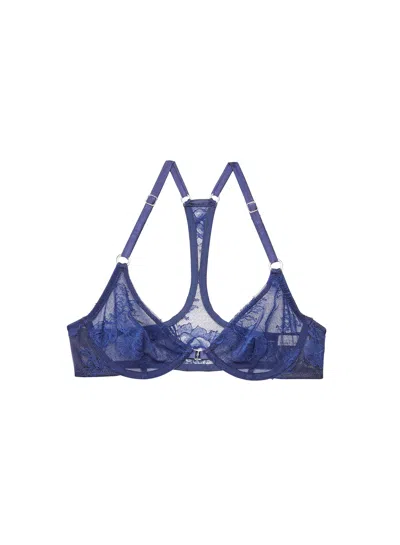 Fleur Du Mal Bouquet Lace Racerback Demi Bra In Midnight Navy