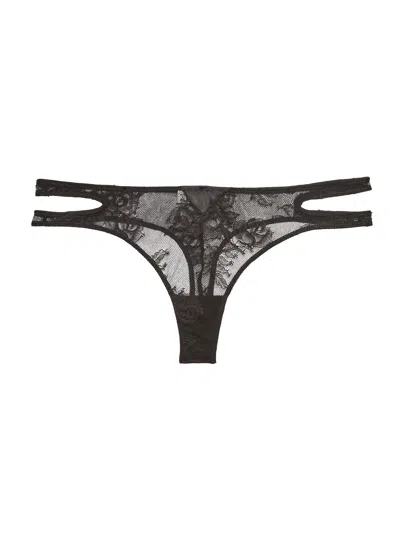 Fleur Du Mal Bouquet Lace Cotton Thong In Black