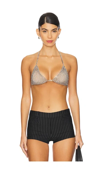 Fleur Du Mal Brass Chain Bralette In Nickel