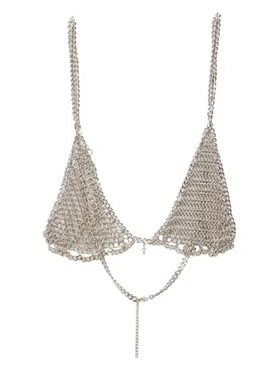 Fleur Du Mal Brass Chain Bralette In Silver