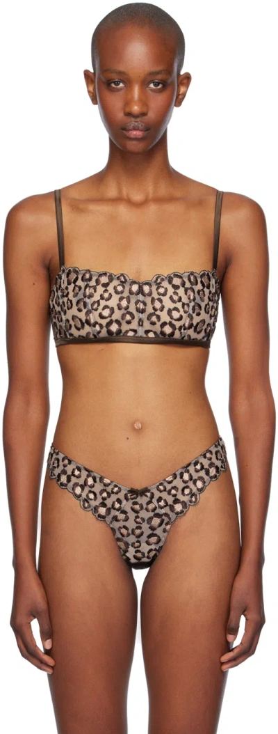 Fleur Du Mal Brown Leopard Embroidery Boned Bralette In 0941 Chocolat