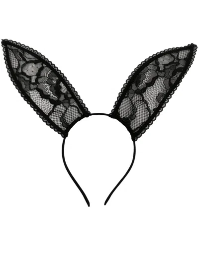 Fleur Du Mal Bunny Ears Lace Headband In Black