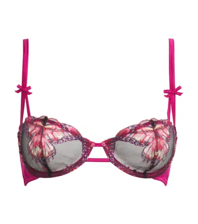 Fleur Du Mal Butterfly Embroidered Balconette Bra In Multi