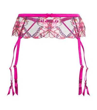Fleur Du Mal Butterfly Embroidered Suspender Belt In Pink