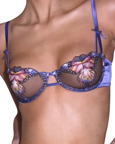 Fleur Du Mal Butterfly Embroidery Balconette Bra In Periwinkle