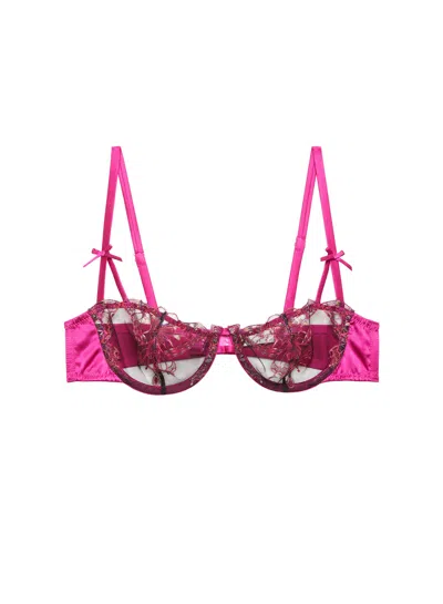 Fleur Du Mal Butterfly Embroidery Balconette Bra In Pink