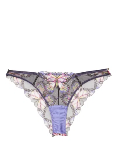 Fleur Du Mal Butterfly Embroidery Briefs In Periwinkle