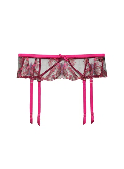 Fleur Du Mal Butterfly Embroidery Garter Belt In Pink