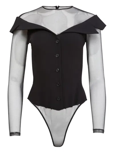 Fleur Du Mal Button Bodysuit In Black