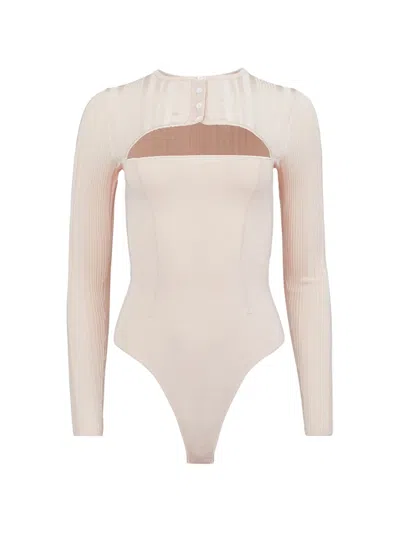 Fleur Du Mal Button Rib Bodysuit In Neutral