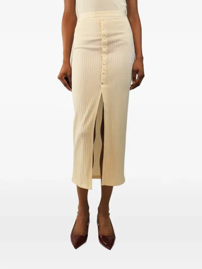 Pre-owned Fleur Du Mal Button-down Ribbed-knit Midi Skirt In Neutral