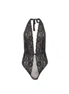 Fleur Du Mal Charlotte Halter Neck Lace Bodysuit In Black