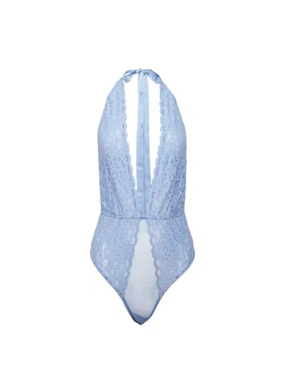 Fleur Du Mal Charlotte Sheer-lace Bodysuit In Ciel