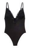 Fleur Du Mal Charlotte Lace And Recycled Jersey 3-way Bodysuit In Black