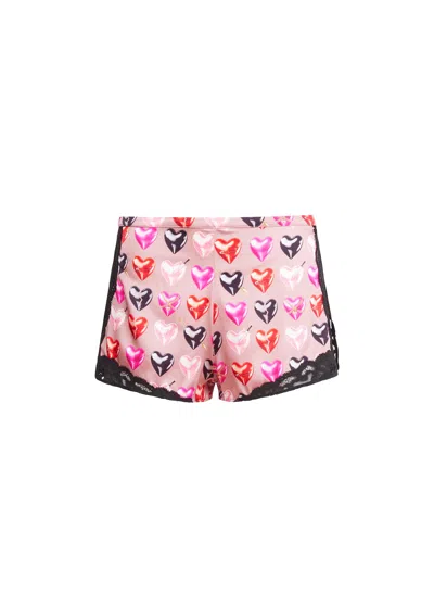 Fleur Du Mal Charlotte Lace Tap Short In Tan Heartbreaker Print