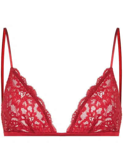 Fleur Du Mal Charlotte-lace Triangle Bra In Red