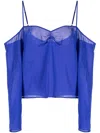 Fleur Du Mal Gathered Cold-shoulder Silk Blouse In Blue