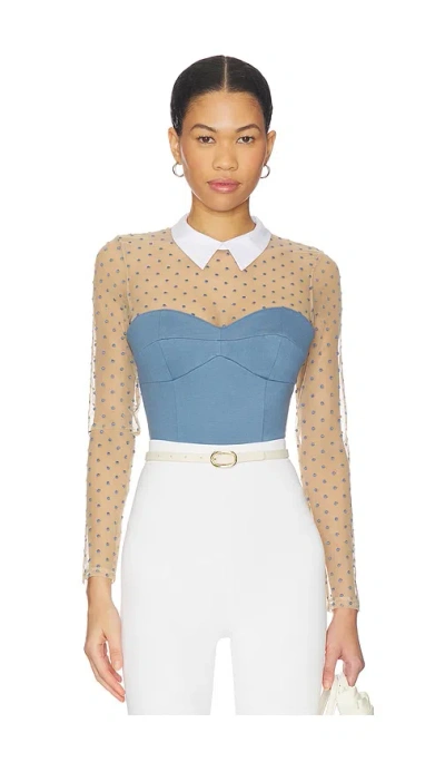 Fleur Du Mal Collared Bodysuit In Blue