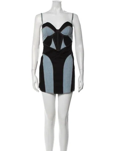Pre-owned Fleur Du Mal Colorblock Pattern Mini Dress In Black/blue