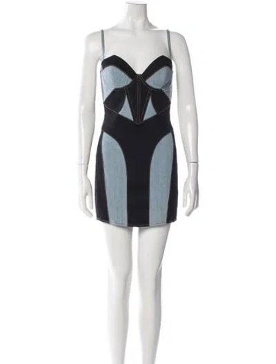Pre-owned Fleur Du Mal Colorblock Pattern Mini Dress In Blue