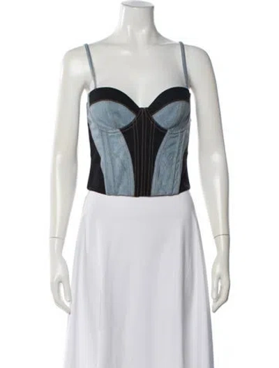 Pre-owned Fleur Du Mal Colorblock Pattern Strapless Crop Top In Black