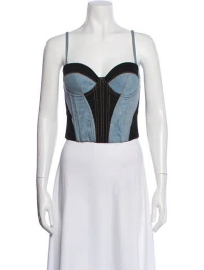 Pre-owned Fleur Du Mal Colorblock Pattern Strapless Crop Top In Black