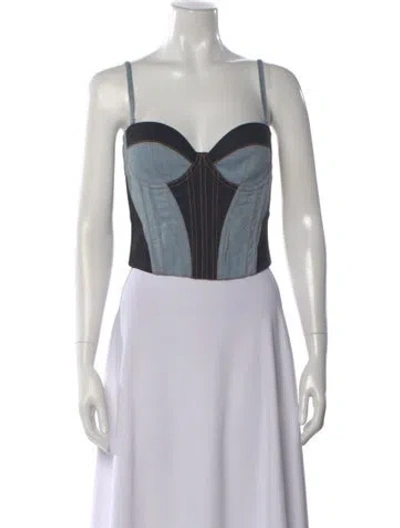 Pre-owned Fleur Du Mal Colorblock Pattern Strapless Crop Top In Black