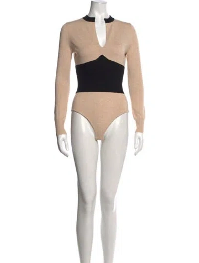 Pre-owned Fleur Du Mal Colorblock Pattern V-neck Bodysuit In Neutrals