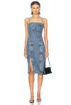 Fleur Du Mal Colored Denim Midi Snap Dress In Blue