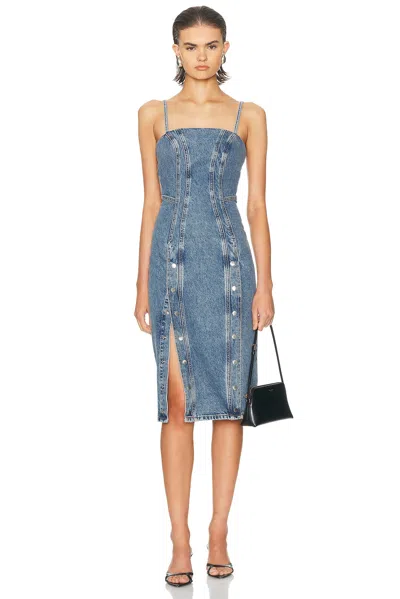 Fleur Du Mal Colored Denim Midi Snap Dress In Blue