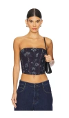 Fleur Du Mal Strapless Jacquard Corset In Blue