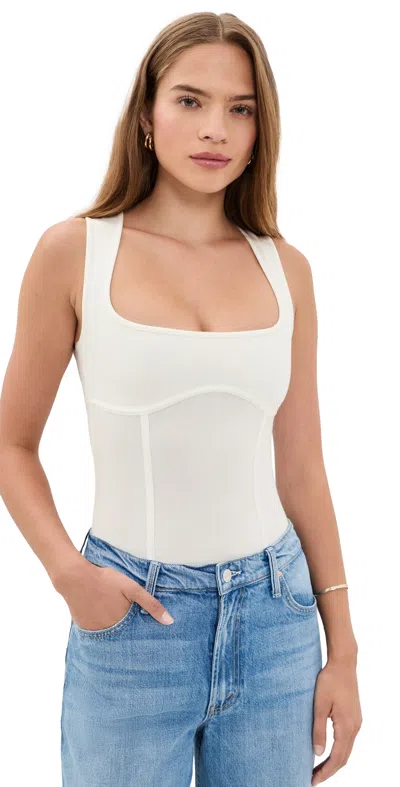 Fleur Du Mal Cotton Scoop Neck Thong Bodysuit Ivory In White