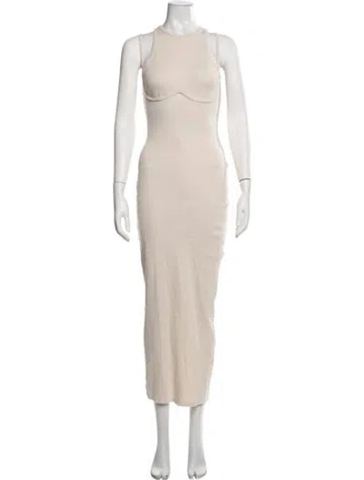 Pre-owned Fleur Du Mal Crew Neck Long Dress In Neutrals