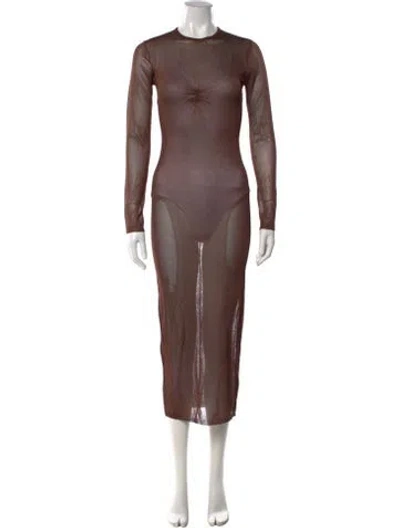 Pre-owned Fleur Du Mal Crew Neck Long Dress W/ Tags In Brown/metallic