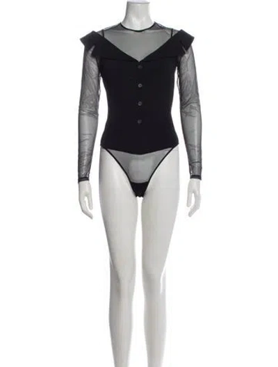 Pre-owned Fleur Du Mal Crew Neck Long Sleeve Bodysuit In Black