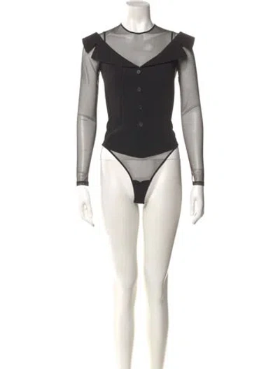 Pre-owned Fleur Du Mal Crew Neck Long Sleeve Bodysuit In Black