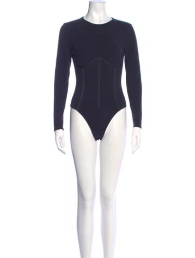 Pre-owned Fleur Du Mal Crew Neck Long Sleeve Bodysuit In Black