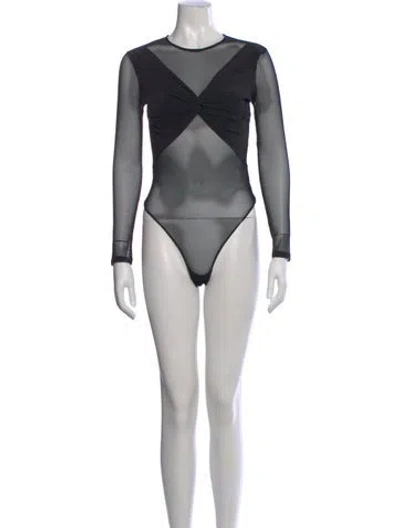 Pre-owned Fleur Du Mal Crew Neck Long Sleeve Bodysuit In Black