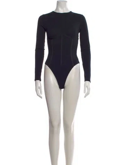 Pre-owned Fleur Du Mal Crew Neck Long Sleeve Bodysuit In Black