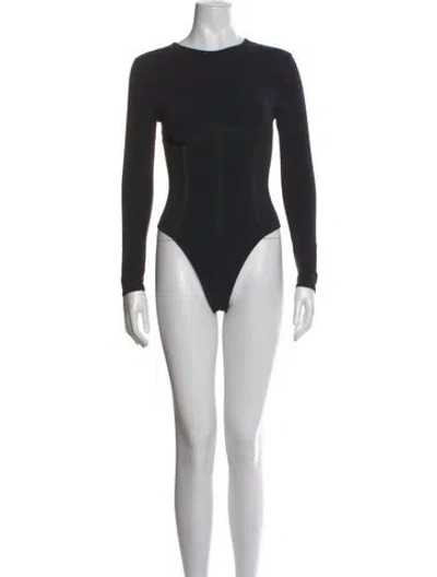 Pre-owned Fleur Du Mal Crew Neck Long Sleeve Bodysuit In Black