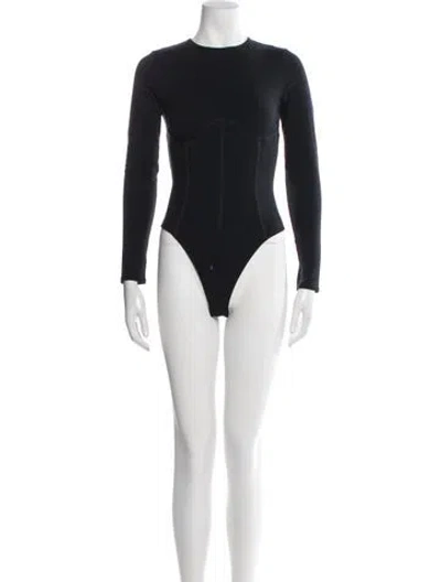Pre-owned Fleur Du Mal Crew Neck Long Sleeve Bodysuit In Black