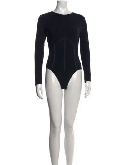 Pre-owned Fleur Du Mal Crew Neck Long Sleeve Bodysuit In Black